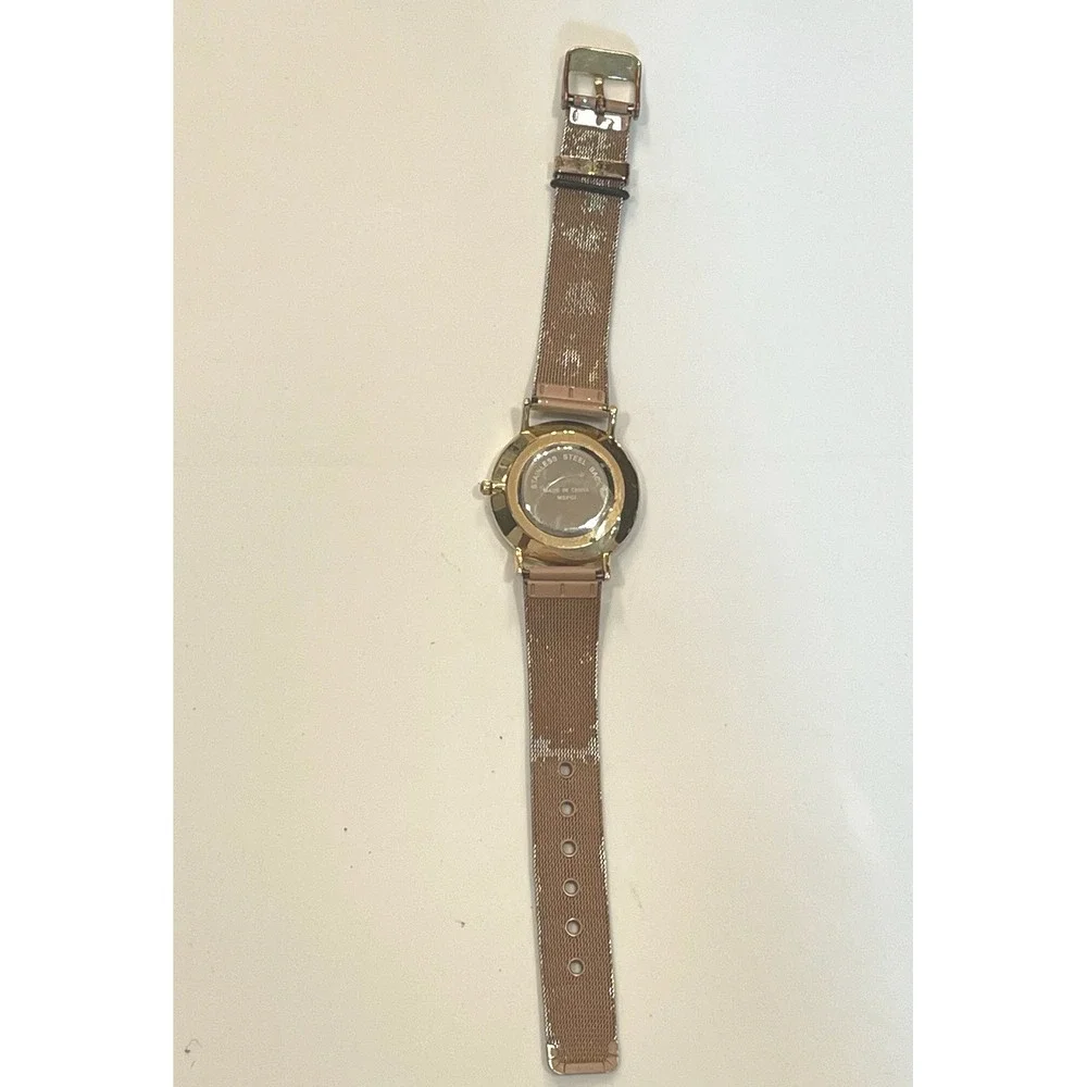 Rose Gold Mesh Band Minimalist Crystal Accent Analog Watch MSPCI